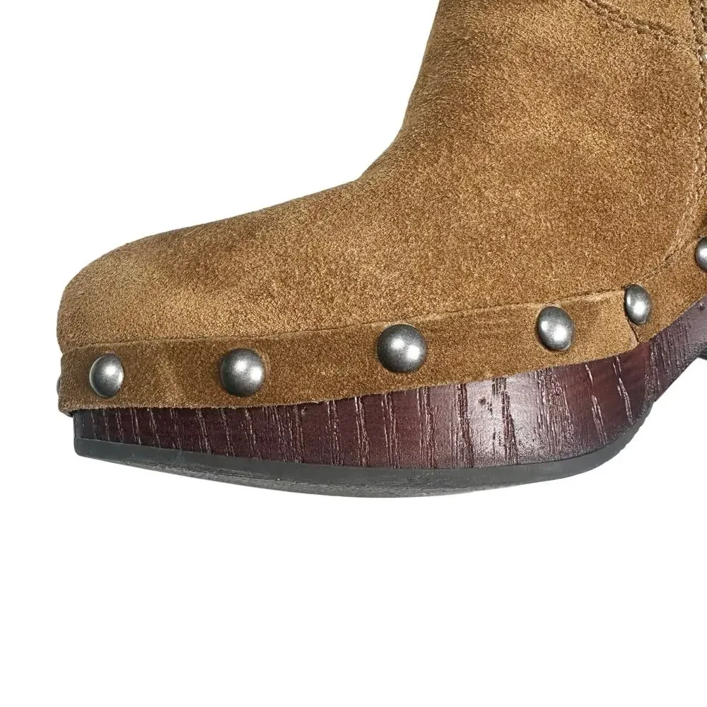 Lucky Brand | Women | Yasamin Studded Tan Suede Leather Heeled Booties | 5.5 M